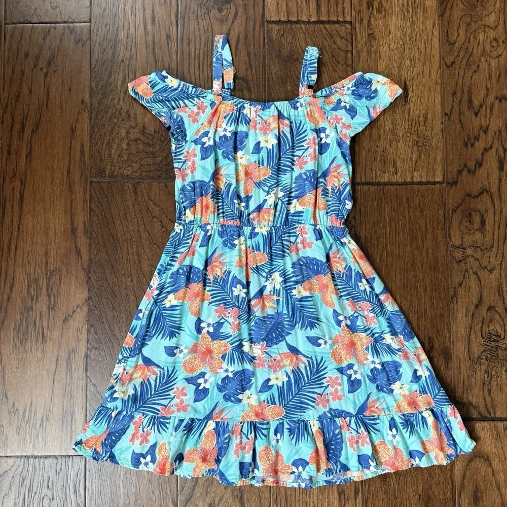 The Children's Place Cold Shoulder Dress Rayon Tropical Coastal Casual Size 14